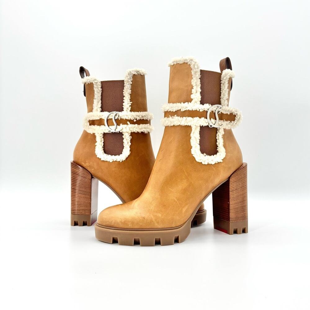 Christian Louboutin Chelsea Lug 100 Shearling High Heel Ankle Boots 41 - Picture 2 of 9